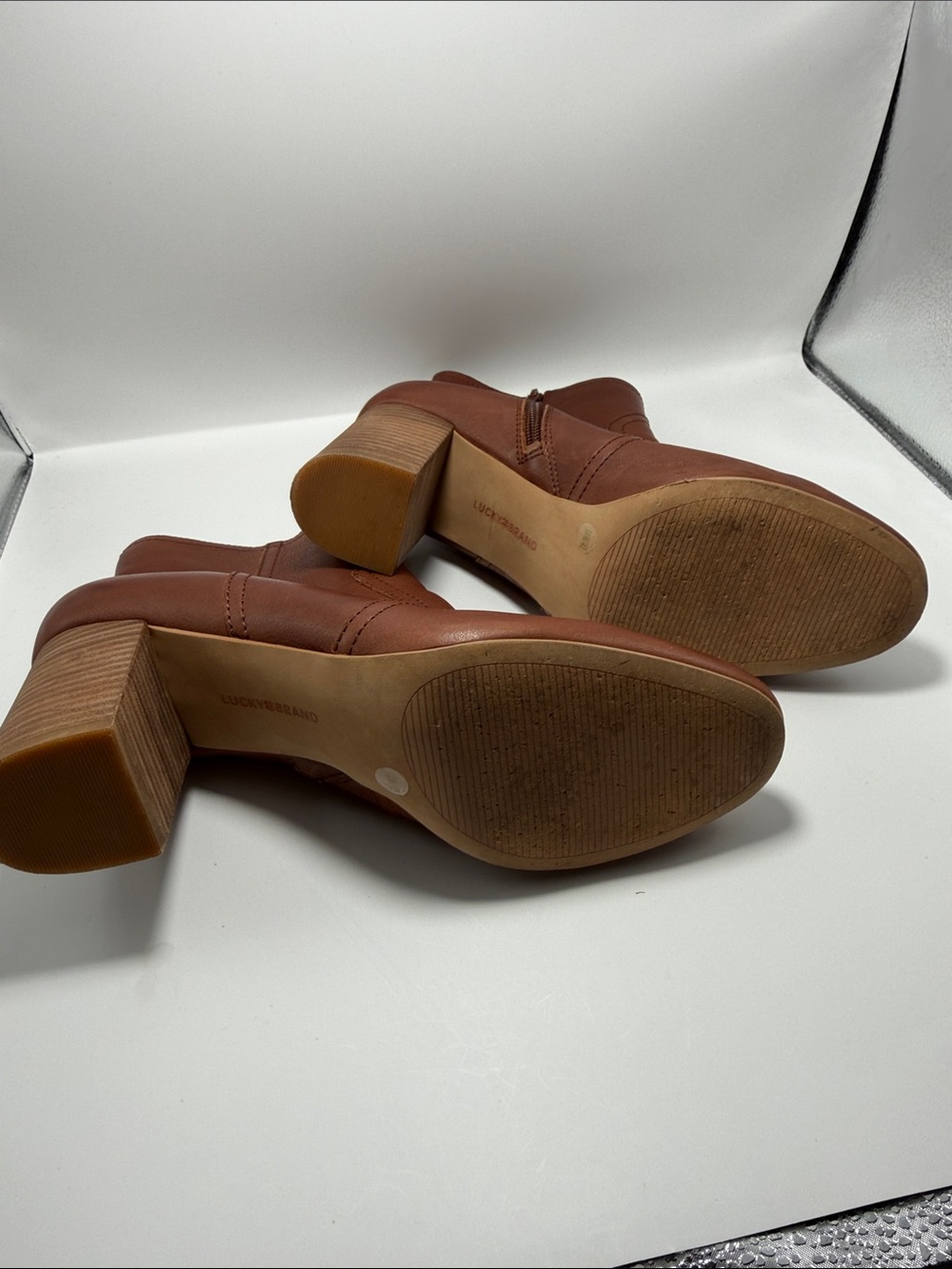 Lucky Brand Sheirin Brown Leather Block Heel Ankle Boots Size 10 - Picture 10 of 11
